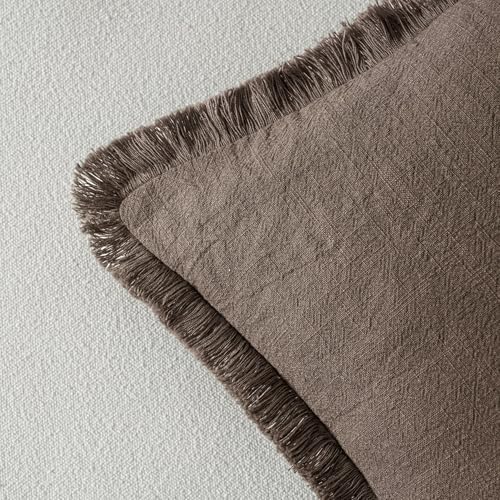 MIULEE Linen Fringe Decorative Fall Euro Throw Pillow Covers Coffee 24x24 - Image 3