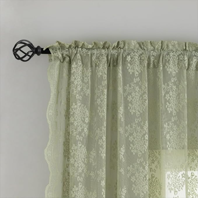 YJ YANJUN Vintage Lace Curtains 108 Inches Long-Victorian Floral Pattern Boho - Image 2