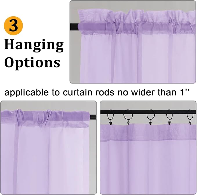 Gwine Lilac Sheer Curtains 72 Inches Long 2 Panels Set - Image 4