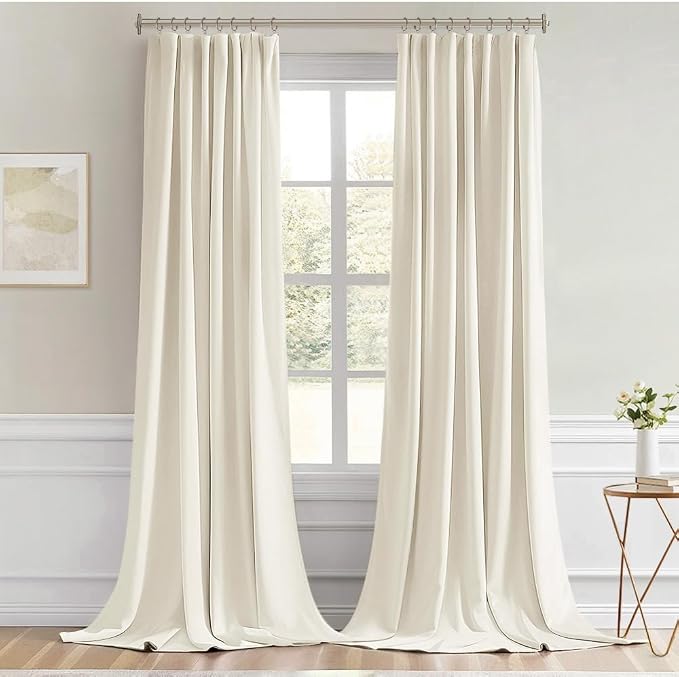 MIULEE Beige White Back Tab Blackout Curtains 102 Inch Long 2 Panels Set - Image 9
