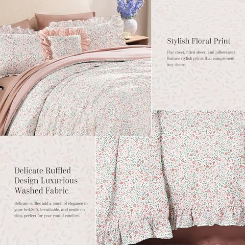 BLOOMHAVEN Twin XL Comforter Set-5 Pieces Floral Ruffle Bedding Set - Image 4