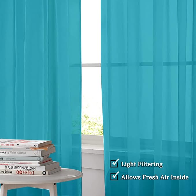 OWENIE Sheer Curtain 90 Inches Long 2 Panels Set - Image 2