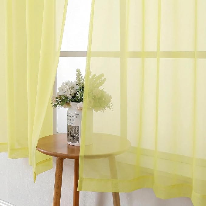 Lecloud Goose Yellow Sheer Curtains 54 Inch Length 2 Panels, Voile Light - Image 4
