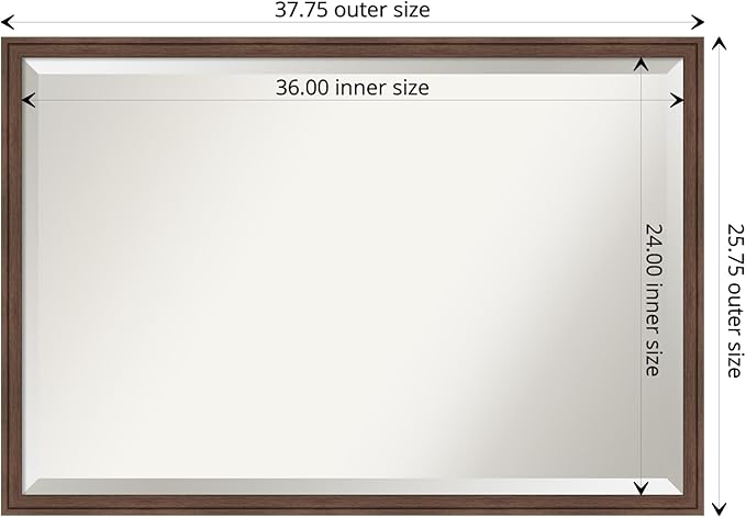 Amanti Art Brown Bathroom Mirror for Over Sink, 26x38 Florence Medium Brown Rectangle Vanity Mirror, Large Casual Frame, Hangs Horizonally and Vertically, Bathroom Wall Decor, Beveled Edge