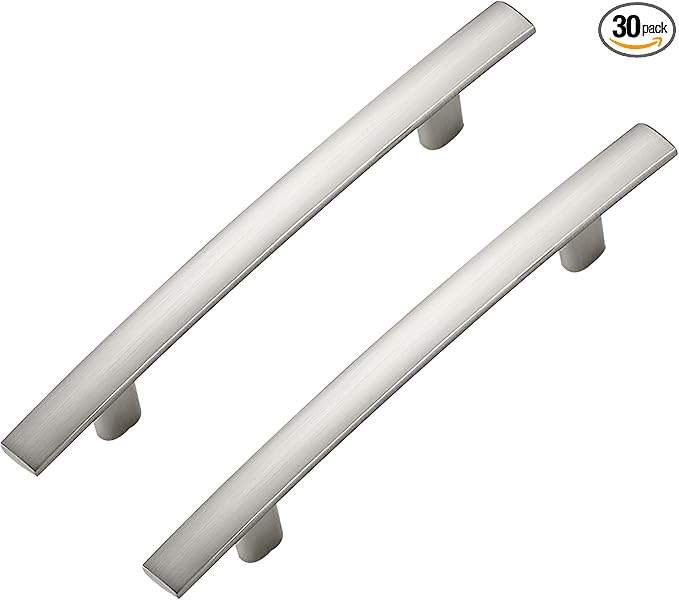 30 Pack Cabinet Handles 3.75" Hole Center - Curved Cabinet Pulls Brushed Nickel Drawer Pulls for Kitchen Cupboard Solid Hardware for Dresser Drawer Arch Hardware