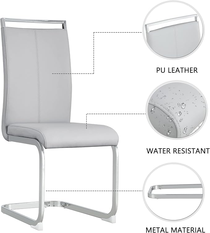 Modern Dining Chairs Set of 8, High Back Kitchen Chairs,Faux Leather Side Chair with Metal Legs, Easy to Clean Upholstered Dining Chairs, Ideal for Living Room(Silver Leg)