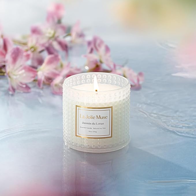 LA JOLIE MUSE Jasmine du Lotus Scented Candles - Ivy, Jasmine, Cedarwood | 10 oz Natural Soy Wax | 55 Hours Clean Burn | Floral Scented Candle | Gift-Ready for Hosts & Gatherings