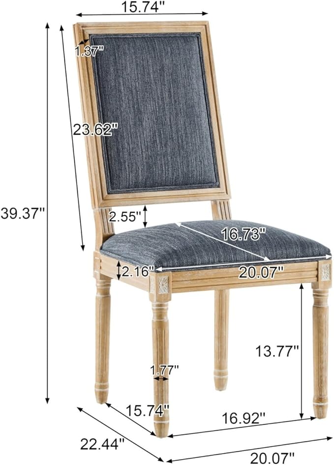 Merax Upholstered Solid Wood Dining Chairs Set of 2, French Country Style Accent Side Seating Furniture for Kitchen, Living Room, Cushioned Back, Blue Gray