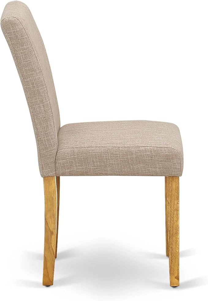 East West Furniture ANAB3-OAK-04 3 Piece Dinette Set for Small Spaces Contains a Round Dining Table with Pedestal and 2 Light Tan Linen Fabric Upholstered Chairs, 36x36 Inch, Oak