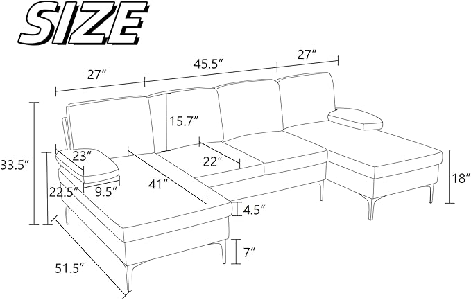 Modular Sectional Sofa, U Shaped Couch with Double Chaise, 6 Seat Comfy Sectional Couches for Living Room, Modern Lounge Modular Couch for Apartment, White