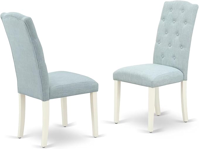 East West Furniture DOCE7-LWH-15 7 Piece Kitchen Table & Chairs Set Consist of a Rectangle Butterfly Leaf Dining Table and 6 Baby Blue Linen Fabric Parson Chairs, 42x78 Inch, Linen White