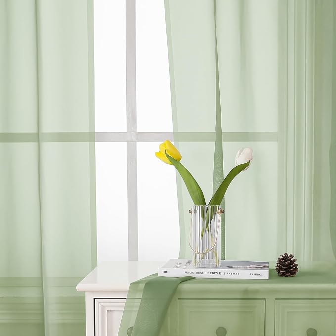 Lecloud Light Green Sheer Curtains 84 Inches Long 2 Panels Set, Airy Voile - Image 8