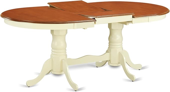 East West Furniture PLQU7-WHI-W 7 Piece Kitchen Table & Chairs Set Consist of an Oval Dining Room Table with Butterfly Leaf and 6 Solid Wood Seat Chairs, 42x78 Inch, Buttermilk & Cherry