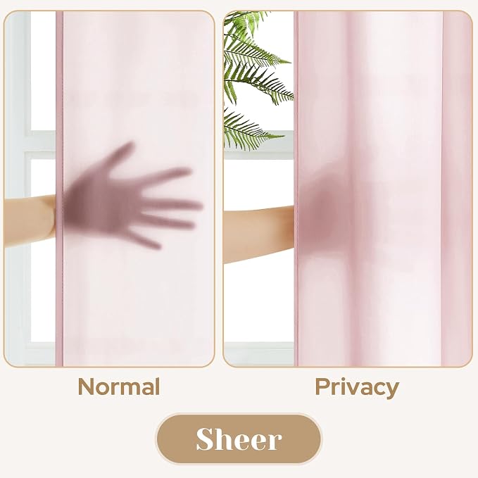 HOMEIDEAS Non-See-Through Light Pink Privacy Sheer Curtains, 52 X 45 Inches - Image 3