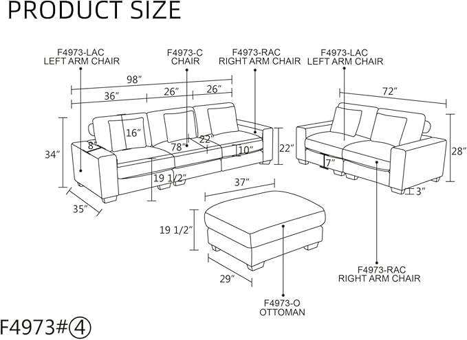 Sectional Couches for Living Room, Stylish Sectional Loveseat Sofa with Ottoman & Deep Seats, Living Room Furniture Home Sofa for Adults, Blue Gray