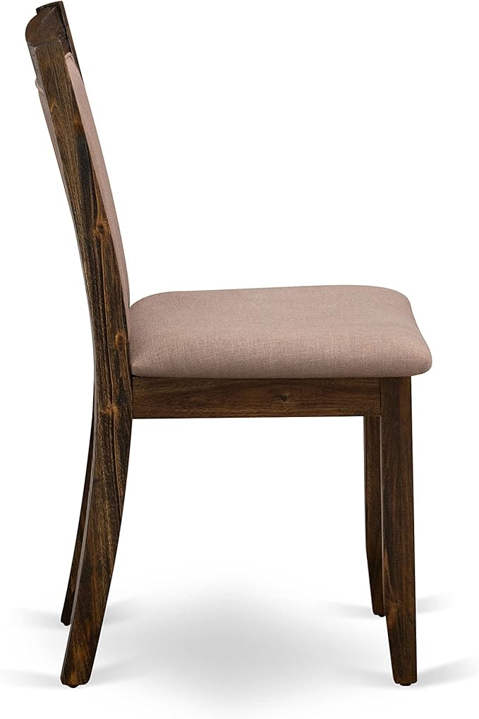 East West Furniture I2MZ7-748 7 Piece Modern Dining Table Set Consist of a Round Wooden Table with Pedestal and 6 Coffee Linen Fabric Upholstered Chairs, 48x48 Inch, Distressed Jacobean