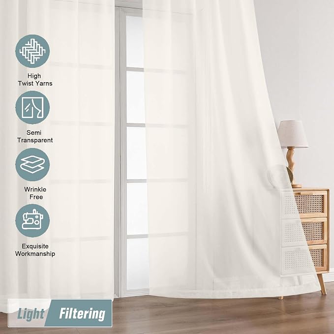 Ivory Sheer Curtains 216 Inches Long, Extra Long Light Filtering Scarf Curtains - Image 5