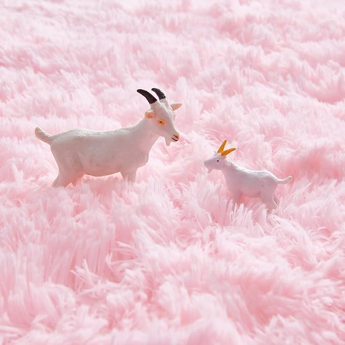 FJZFING Pink Round Rug Ultra-Soft Plush Modern 6x6 Circle Area Rug for Kid's Bedroom, Fluffy Shag Circular Rug for Nursery Room, Non-Slip Home Decor Cute Pink Carpet for Teen's Room