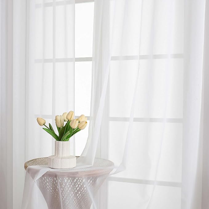 Chyhomenyc Extra Long White Sheer Curtains 108 Inches Long 2 Panels, Light - Image 9