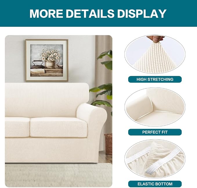 Turquoize 3 Piece Sofa Covers for 2 Cushion Couch Sofa Slipcover Soft Couch - Image 4