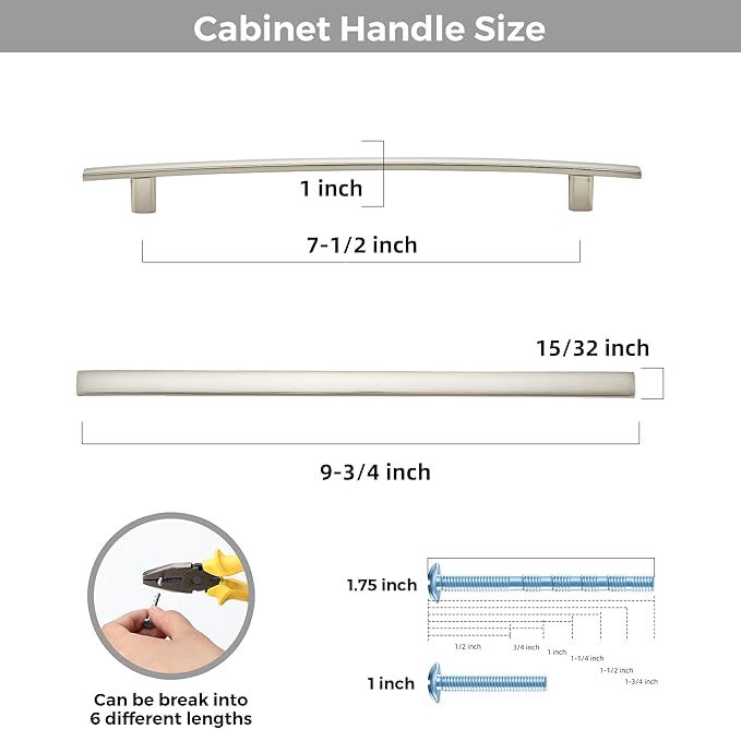 25 Pack Cabinet Handles 7.5" Hole Center - Curved Cabinet Pulls Brushed Nickel Drawer Pulls for Kitchen Cupboard Solid Hardware for Dresser Drawer Arch Hardware