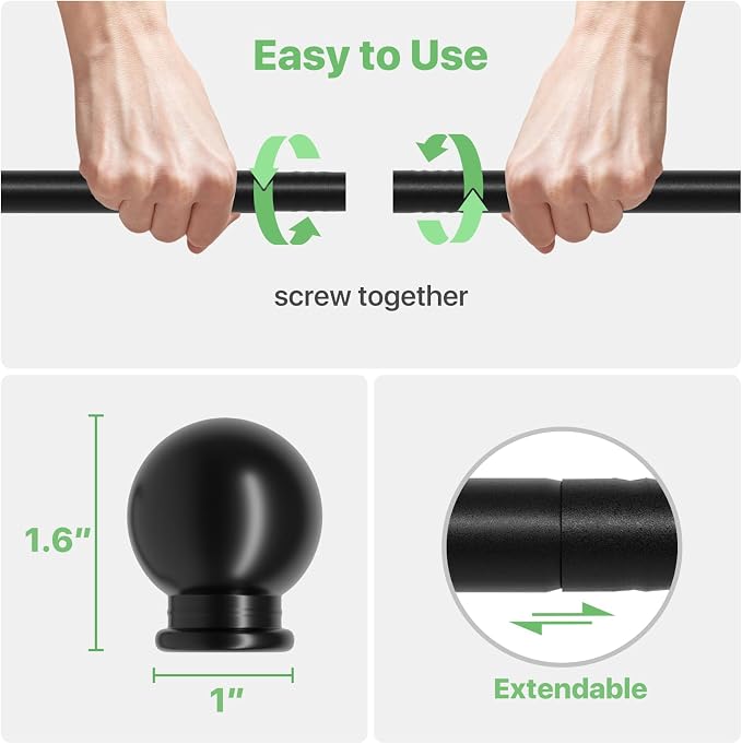 Curtain Rods for Windows 48 to 84, 2 Pack Black Curtain Rod - Image 5