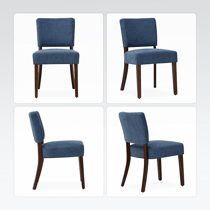 COLAMY Mid Century Modern Dining Chairs Set of 2, Upholstered Kitchen Chairs with Back, Farmhouse Fabric Side Dining Room Chairs with Wood Legs for Dining Room Kitchen Restaurant, Blue