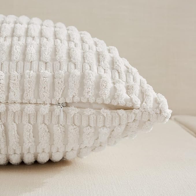 Fancy Homi 4 Packs Pure White Decorative Throw Pillow Covers 18x18 Inch - Image 3