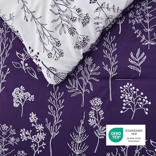 Bedsure Floral Comforter Set Cute Bedding Set Full Reversible Dark Purple - Image 5