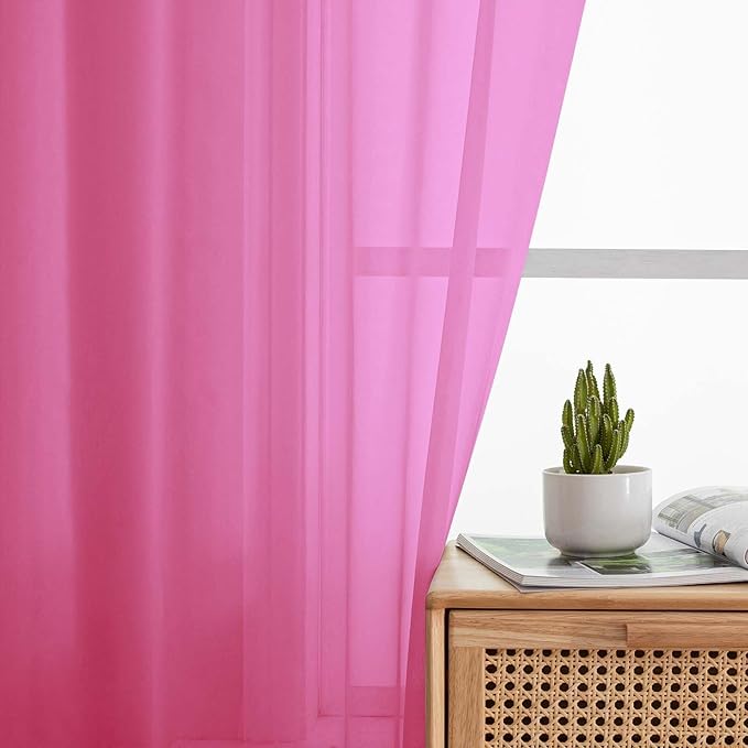 Hot Pink Sheer Curtains for Bedroom Living Room 54 Inch Length 2 Panels Set - Image 6