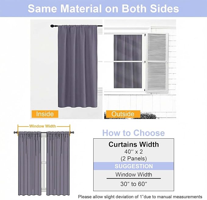 Simplebrand Ava Greyish Purple Short 36 Inches Blackout Curtain 2 Panels Set - Image 9