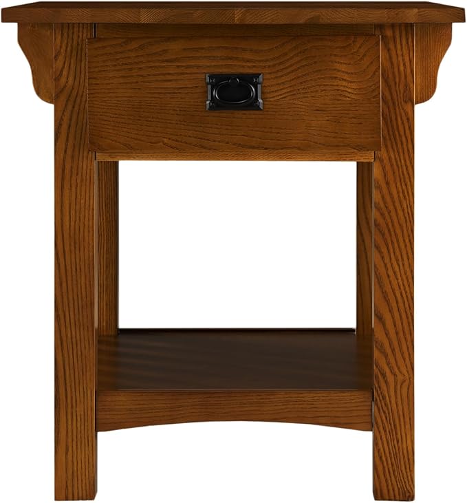 Leick Home Mission End Table, Solid Wood, 1 Storage Drawer, Additional Secret Compartment, Bottom Display Shelf, Easy-Assembly, Medium Oak, 20 in L x 24 in W x 24 in H, 8222-SC