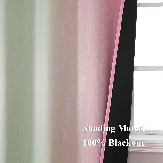 Estelar Textiler Sage Green and Pink Ombre Blackout Curtains 72 Inches Length - Image 5