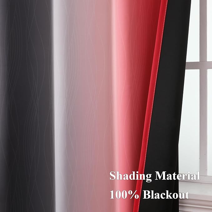 Estelar Textiler Ombre Red and Black Curtains 45 Inch Length 2 Panels, 100% - Image 5
