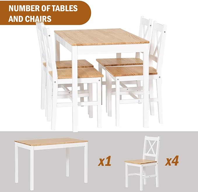 SogesHome 42.52'' Dining Table Set with 4 Chairs, 5-Piece Modern Chic Design, Premium Construction, Versatile Functionality, Easy Assembly, Oak and White Finish, Oak