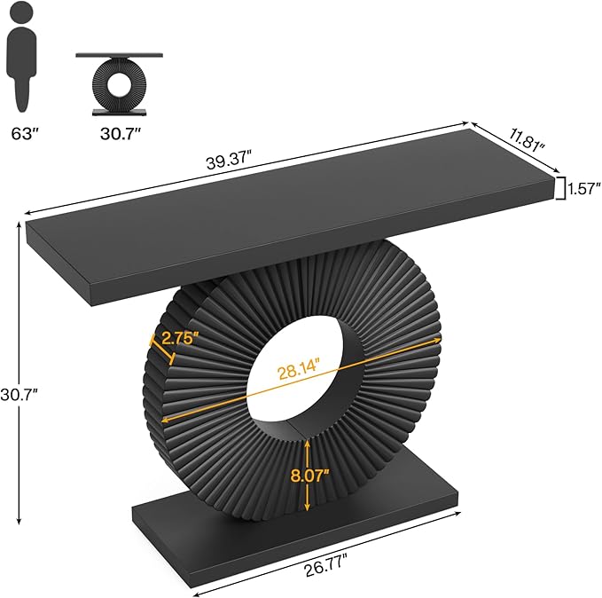 Tribesigns Modern Console Table with Geometric Base, 40 inch Wood Entryway Table Sofa Table Narrow Long, Contemporary Accent Table for Living Room, Entryway, Hallway, Black