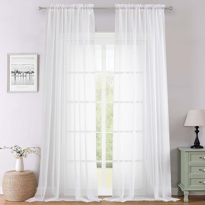 Lecloud White Sheer Curtains 120 Inches Long 2 Panels, Extra Wide Farmhouse by Lecloud