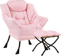Lazy Chair with Ottoman, Large Modern Lounge Accent Chair with Armrests and Footrest, Reading Armchair with Ottoman, Leisure Sofa Chair for Living Room, Bedroom, Dorm Room, Office (Pink)