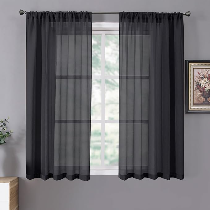 Tollpiz Short Sheer Curtains Linen Textured Bedroom Curtain Sheers Light by Tollpiz