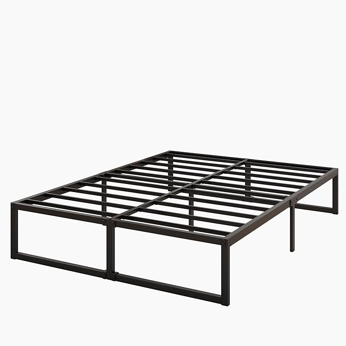 16 Inch Bed Frame Queen Size Heavy Duty Steel Slat Support Metal Platform Queen Bed Frame No Box Spring Needed, Easy Assembly, Black