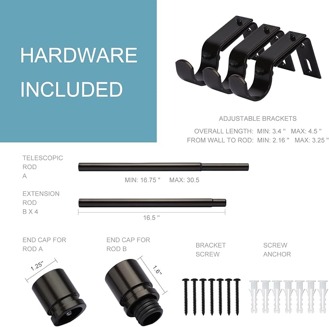 Byondeth Curtain Rods for Windows 16 to 88 Inches Adjustable Length 1 Inch - Image 4