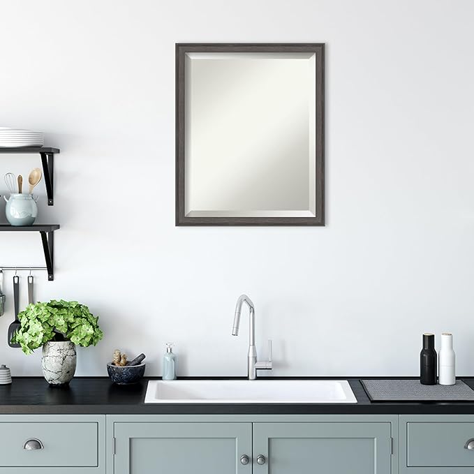 Amanti Art Silver Bathroom Mirror for Over Sink, 22x18 Florence Pewter Rectangle Vanity Mirror, Small Casual Frame, Hangs Horizonally and Vertically, Bathroom Wall Decor, Beveled Edge from WI, USA