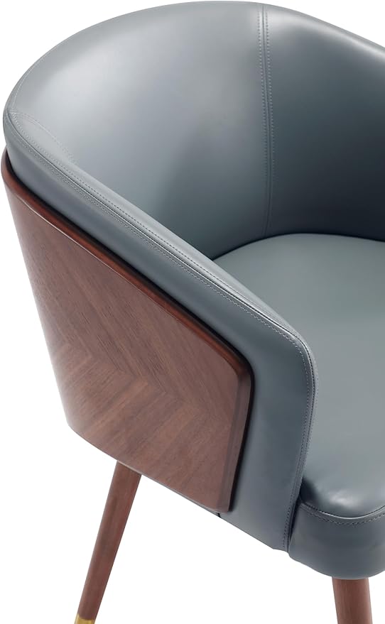 Manhattan Comfort Reeva Modern Dining Chair Upholstered in Tight Fit Leatherette, Accent Furniture with Solid Beech Wood Frame & Legs with Stylish Gold Tips, Set of 2, Graphite Grey