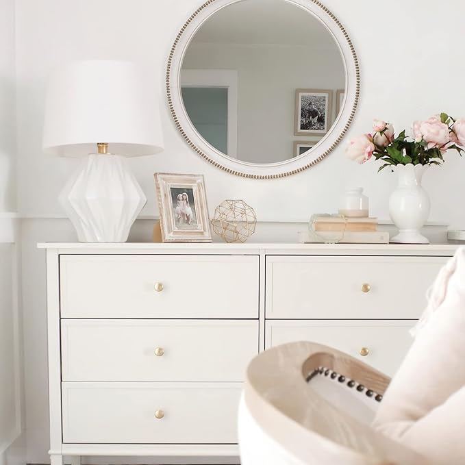 sawsile Wood Circle Mirror,Rustic Farmhouse Wall Mirror 24 inch Round Morden Decoration Wood Large Mirror White Accent Mirror for Bedroom,Living Room