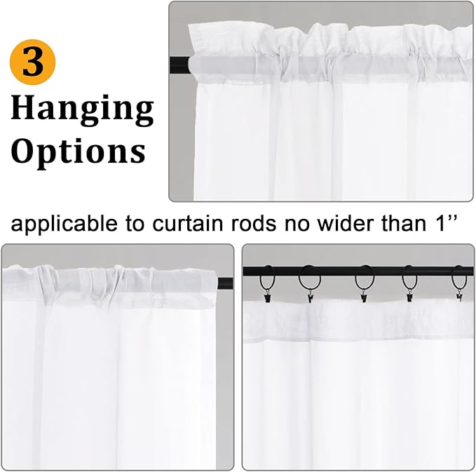 Gwine White Valances for Windows, Small Light Filtering Rod Pocket Cafe Valance - Image 5
