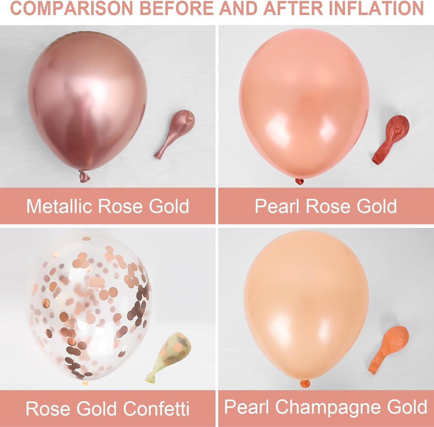 Rose Gold Balloons Set, Pearl Champagne Gold Rose Gold and White Birthday Balloons, Metallic Roses Golds Confetti Balloons for Girls Women Birthday Party Wedding Bridal Shower Decorations