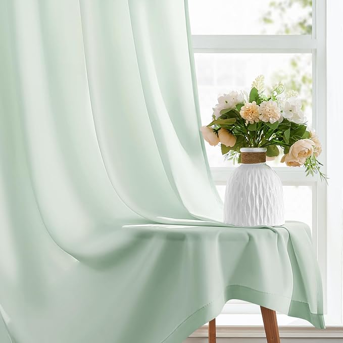 HOMEIDEAS Non-See-Through Sage Green Privacy Sheer Curtains, 52 X 45 Inches - Image 6