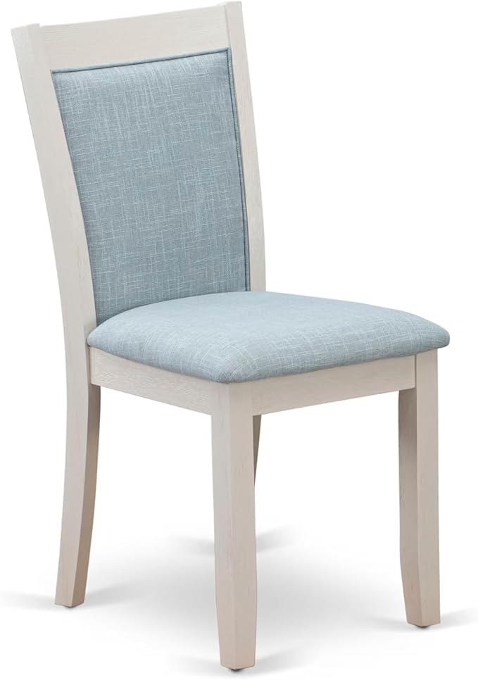 East West Furniture V097MZ015-9 9 Piece Modern Dining Table Set Includes a Rectangle Wooden Table with V-Legs and 8 Baby Blue Linen Fabric Parsons Dining Chairs, 40x72 Inch, Multi-Color