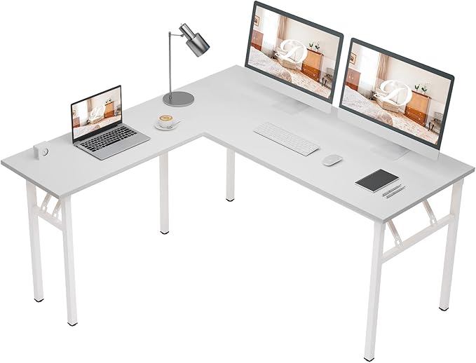 DlandHome Reversible L-Shaped Desk Large Corner Desk Folding Table Computer Desk Home Office Table Computer Workstation, White DND-ND11-WW