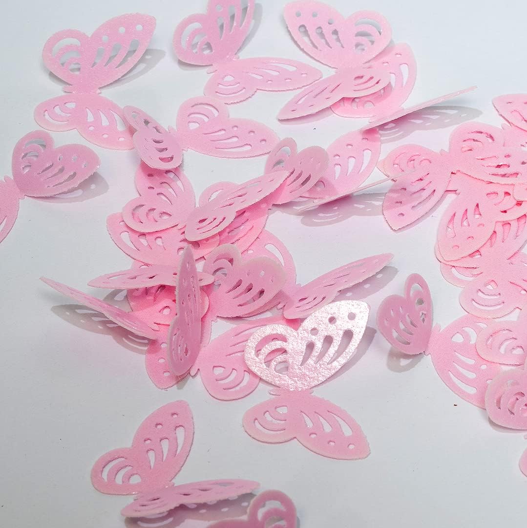 Edible Flowers Edible leaves &Edible butterflies Wafer Paper Cake Cupcake Toppers for Decorating Rice Paper Flower Food Decorations for Baking Girl Birthday Party Mix Size Color (Pink butterflies 60)